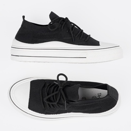 Shelvt Zapatillas negras deslizadas con cordones decorativos negro 3