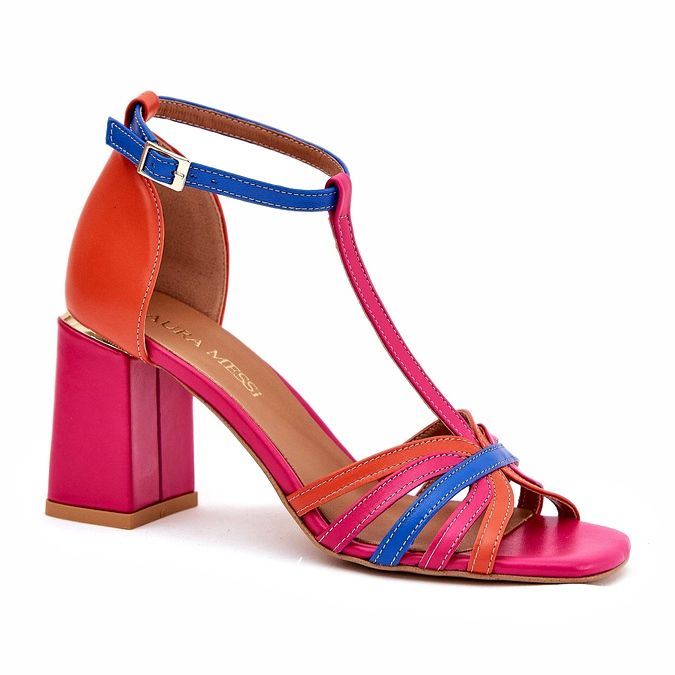 Sandalias de cuero para mujeres en el Multicolor Post de Laura Messi 2879 rosa 3