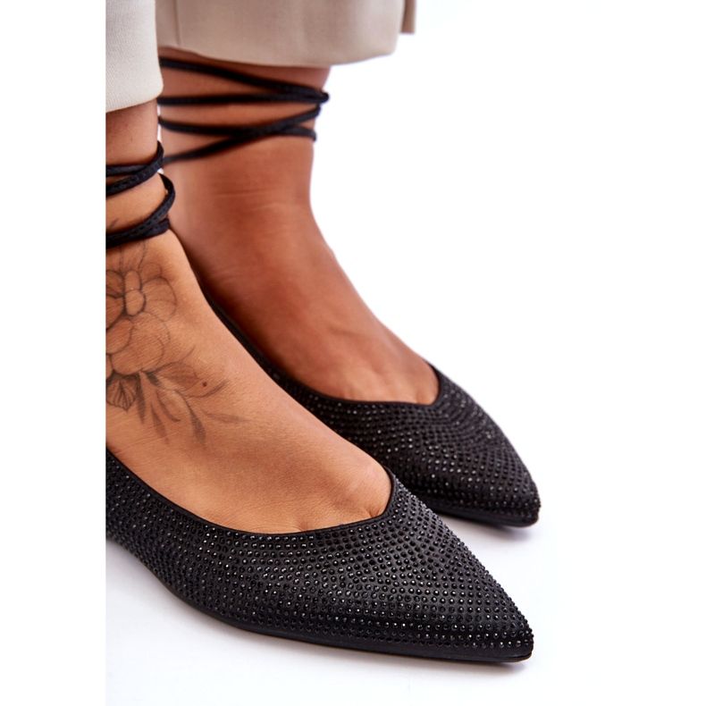 Bailarinas de Mujer con Cordones Decoradas con Tachuelas, Negro Jange 3