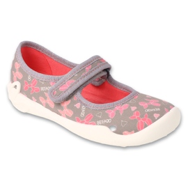 Pantuflas infantiles befado con velcro, suela transpirable, 114X548, gris/rosa 1