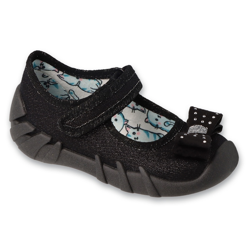 Pantuflas infantiles befado con velcro 109N146 negro con lazo 1