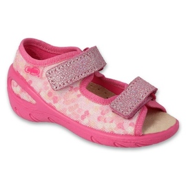 Sandalias infantil befado rosa con velcro, inserción de piel 063P015 1