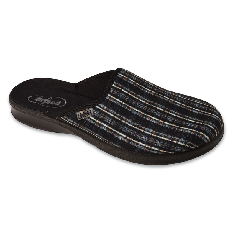 Pantuflas de hombre befado con fondo de cuadros 548M045, negro y gris 1 Pantuflas de hombre befado con fondo de cuadros 548M045, negro y gris 1
