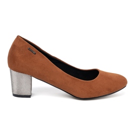 Goodin Bombas marrones con un tacón plateado decorativo marrón 2