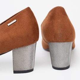 Goodin Bombas marrones con un tacón plateado decorativo marrón 1