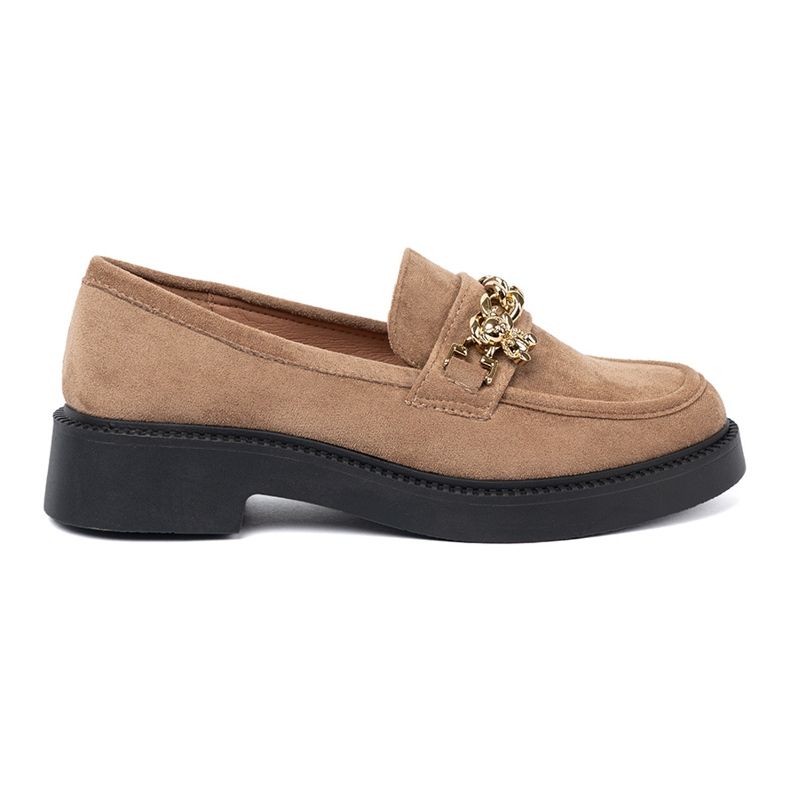 Shelvt Mocasines beige con una cadena de oro. 2
