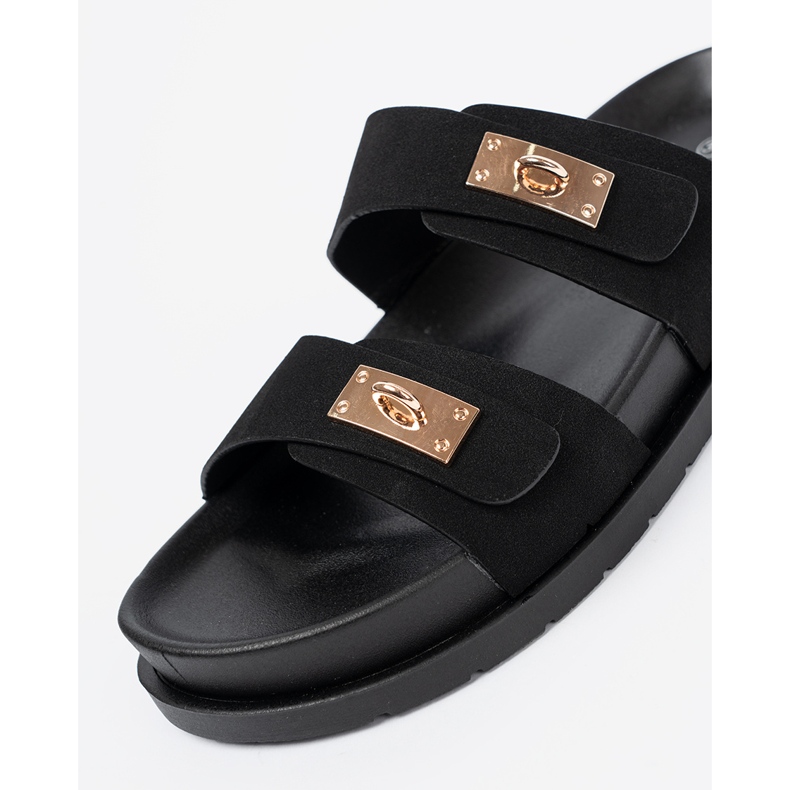 Shelvt Zapatillas en la plataforma con detalles dorados negro 1