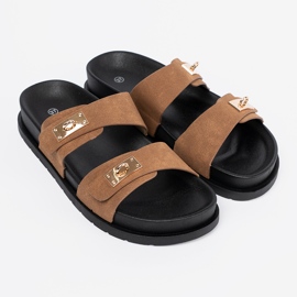 Shelvt Chanclas de mujer Jansnobrowe con inserciones doradas 2