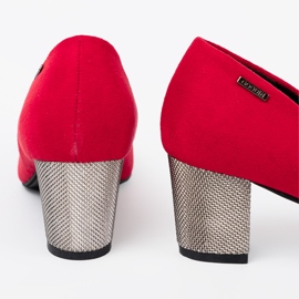 Goodin Bombas de mujer roja en un poste de plata rojo 2