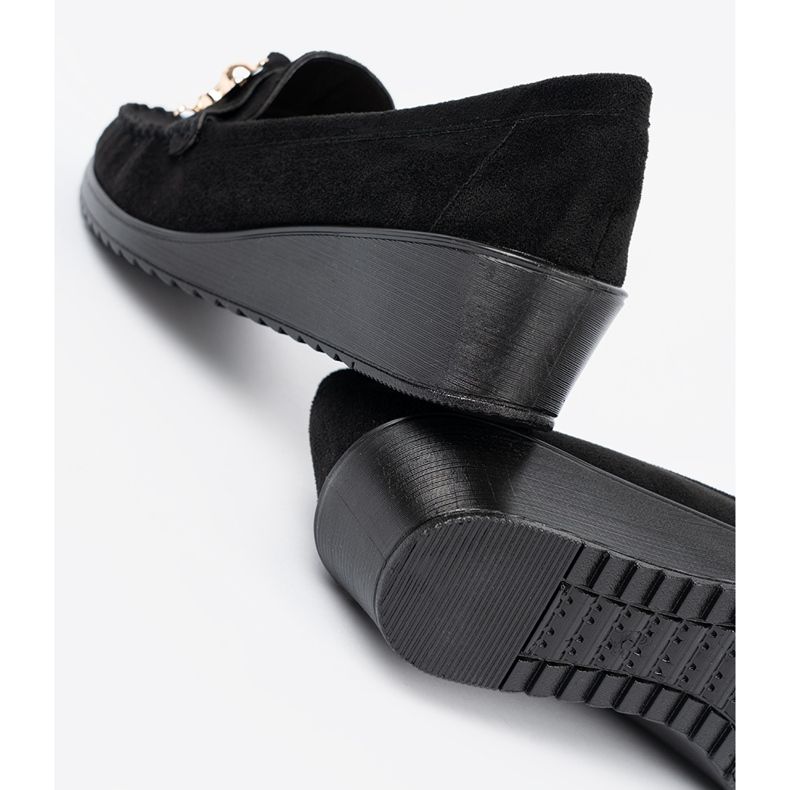 Shelvt Zapatos de ante negros con un oso decorativo de peluche 1