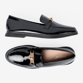 Shelvt Elegantes mocasines barnizados con una decoración dorada negro 4