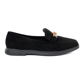Shelvt Mocasines de ante negros con una elegante decoración dorada 1