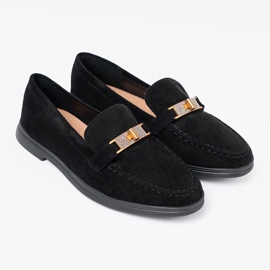 Shelvt Mocasines de ante negros con una elegante decoración dorada 2