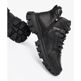 Botas de caminata de encaje negro con una suela gruesa Sergio Leone 1