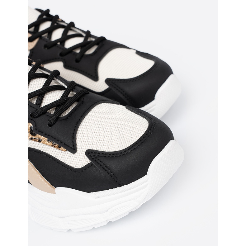 Shelvt Zapatillas de deporte para mujeres negras y beige en una suela gruesa negro 1