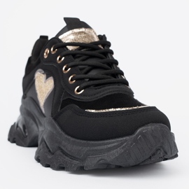 Shelvt Zapatillas negras con un corazón dorado decorativo negro 6