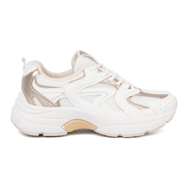 Shelvt Zapatillas blancas con insertos beige y dorado blanco 2