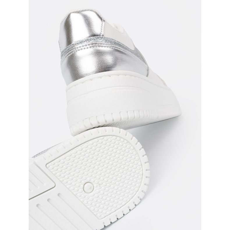 Shelvt Zapatillas blancas y plateadas con detalles brillantes multicolor 2