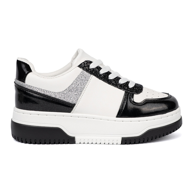 Shelvt Zapatillas de deporte en blanco y negro con detalles plateados brillantes 2