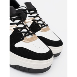 Shelvt Zapatillas de deporte en blanco y negro con detalles dorados 6