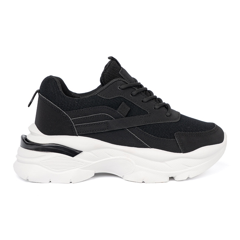 Shelvt Zapatillas de deporte de deportes negros en una suela blanca gruesa 1