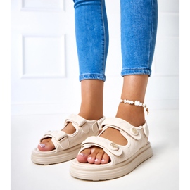Sandalias beige con cinturones de barba ajustables 1