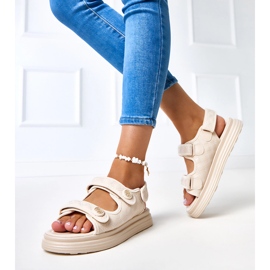 Sandalias beige con cinturones de barba ajustables 3