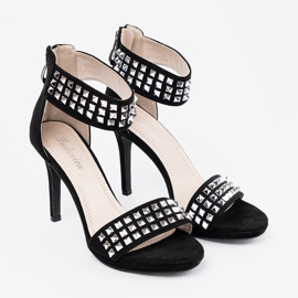 Shelvt Sandalias en un alfiler negro con circones 2