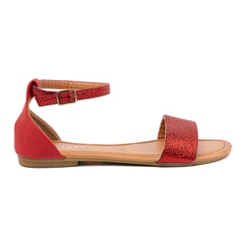 Shelvt Sandalias planas rojas con un talón cubierto rojo 2