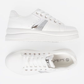 Shelvt Zapatillas blancas con acento de plata metálico blanco 5
