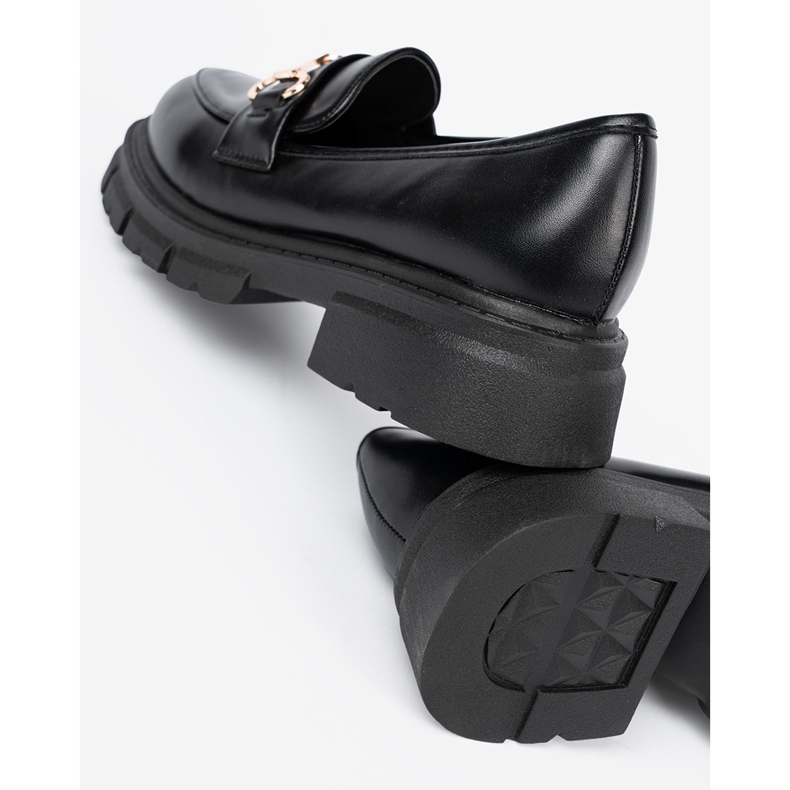 Shelvt Mocasines negros clásicos con una abrazadera de metal 1 Shelvt Mocasines negros clásicos con una abrazadera de metal 1