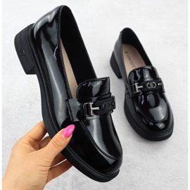 Zapatos de cuero para mujeres barnished mocasines negros Vinceza 39957 1