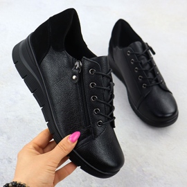 Zapatos de cuero para mujeres en cuñas negras Vinceza 39964 negro 1