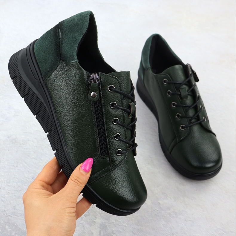 Zapatos de cuero para mujeres para Green Vinceza 39964 Cuñas verde 1