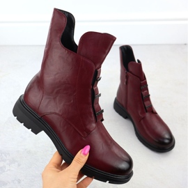 Jezzi Botas de talón caliente de mujeres de tacón plano MR2501-4 rojo 1