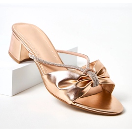 Mules de tacón decorado con circonitas Anbrani dorado 3