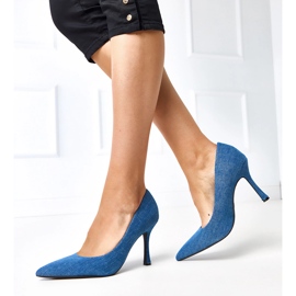 Bombas de mezclilla en las balas Tacones altos azul 2