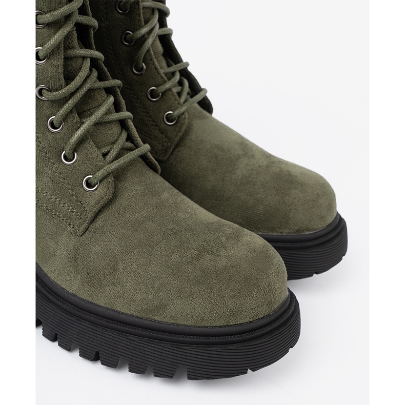 Shelvt Trabajadores de color verde oscuro con una suela gruesa y cordones 1