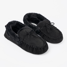 Shelvt Zapatillas suaves y negras como mocasines con arco negro 2