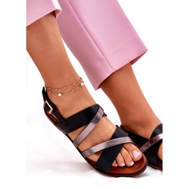 Sandalias para mujeres de ceñudo plano con Sergio Leone SK086H Stripes Negro 3