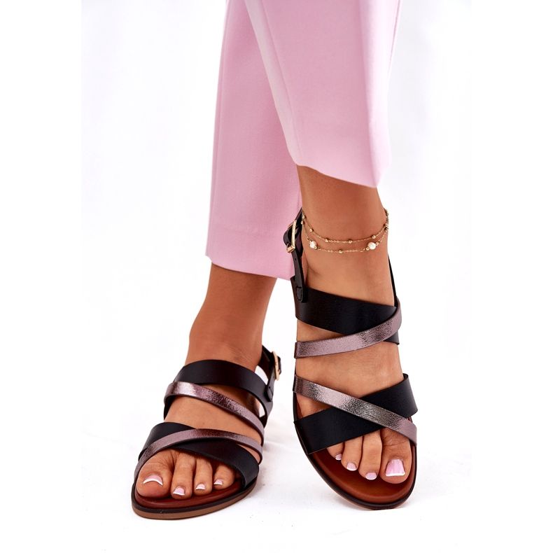 Sandalias para mujeres de ceñudo plano con Sergio Leone SK086H Stripes Negro 1 Sandalias para mujeres de ceñudo plano con Sergio Leone SK086H Stripes Negro 1