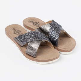 Shelvt Chanclas metálicas para mujeres con suela blanca plata 3