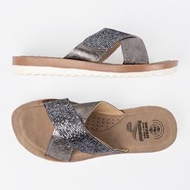 Shelvt Chanclas metálicas para mujeres con suela blanca plata 5