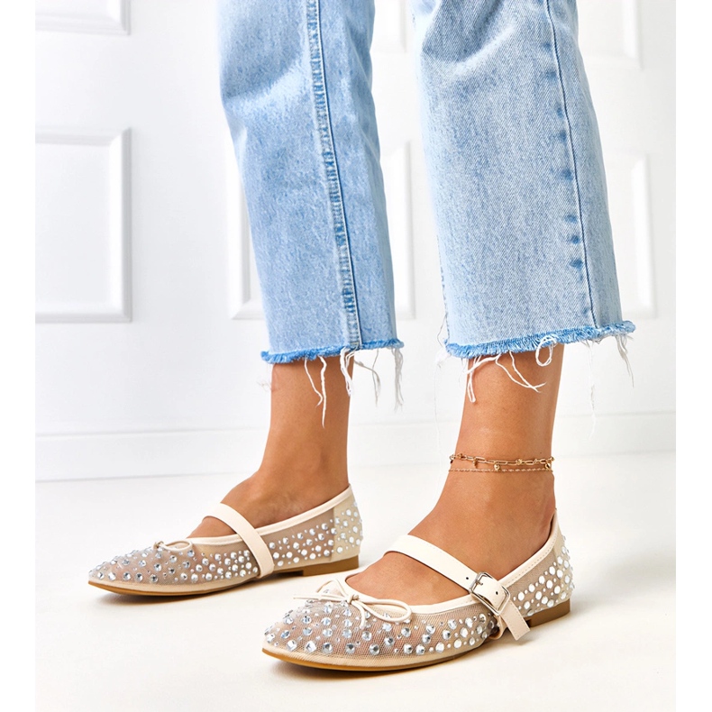 Bailarinas de malla beige con cristales de elasid 1