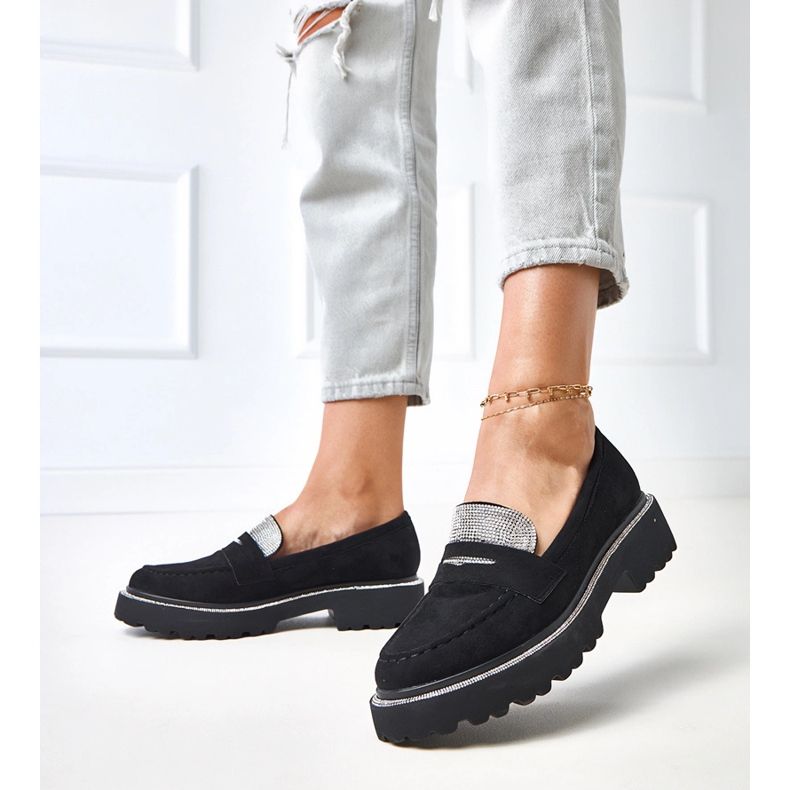 Mocasines Ekozamszu negros decorados con circonio cúbico Klooren 2