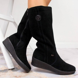 Botas impermeables de nobuck con aislamiento de lana de oveja Rieker W R237 negro 7