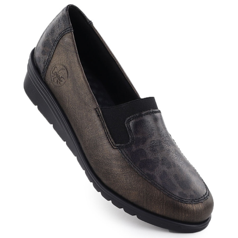 Zapatos de cuero para mujeres para cuñas marrones Rieker L5351-90 1