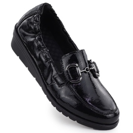 Zapatos de cuero para mujeres lacados en cuñas negras Rieker L5352-00 1