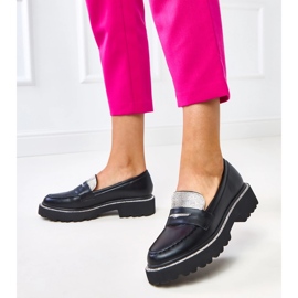 Mocasines de mujeres negras con circones cúbicos negro 2