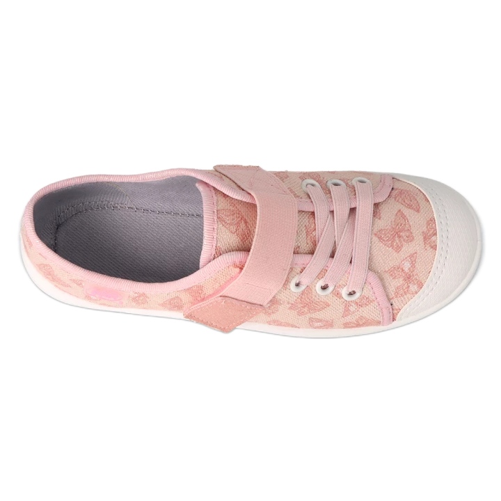 Pantuflas infantiles befado con velcro 351Y033, rosa con mariposas 2